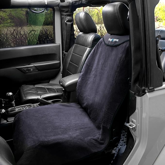 HAPPEGEAR Happeseat Waterproof Car Seat Cover & Protector – Universal Fit Car Seat Towel Cover – Non-Slip Backing, Easy Install & Storage, Machine Washable, Fits Front & Back, Black