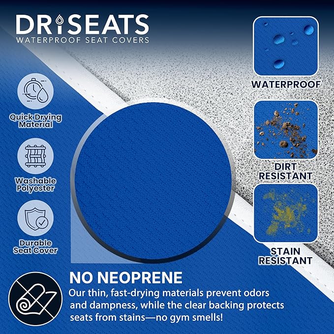Dri Seats Waterproof Car Seat Cover – Premium Sweat Towel with Slip Resistant Backing for Front Seats in Cars, Trucks, SUVs – Universal Seat Liner, Easy Install, Machine Washable, Breathable