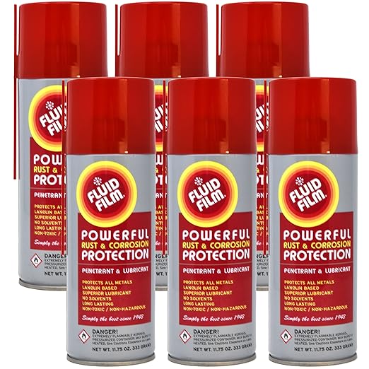 Fluid Film 11.75 Oz Undercoating Protection Aerosol Spray Can 6 Pack, Rust Inhibitor and Prevention, Anti Corrosion and Lubricant, Spray Can Extension Wand
