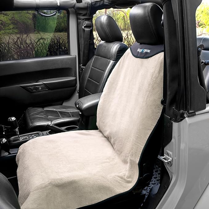 HAPPEGEAR Happeseat Waterproof Car Seat Cover & Protector – Universal Fit Car Seat Towel Cover – Non-Slip Backing, Easy Install & Storage, Machine Washable, Fits Front & Back, Sand