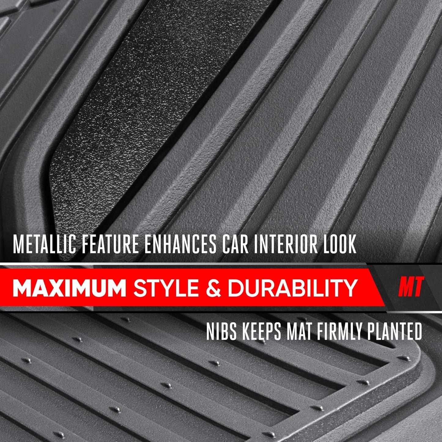 Motor Trend ChromeTech Car Floor Mats Full Set - Durable Rubber Floor Mats for Cars with Two Tone Accent, All Weather Interior Protection for Front and Rear with Non-Slip Backing, Gray/Black