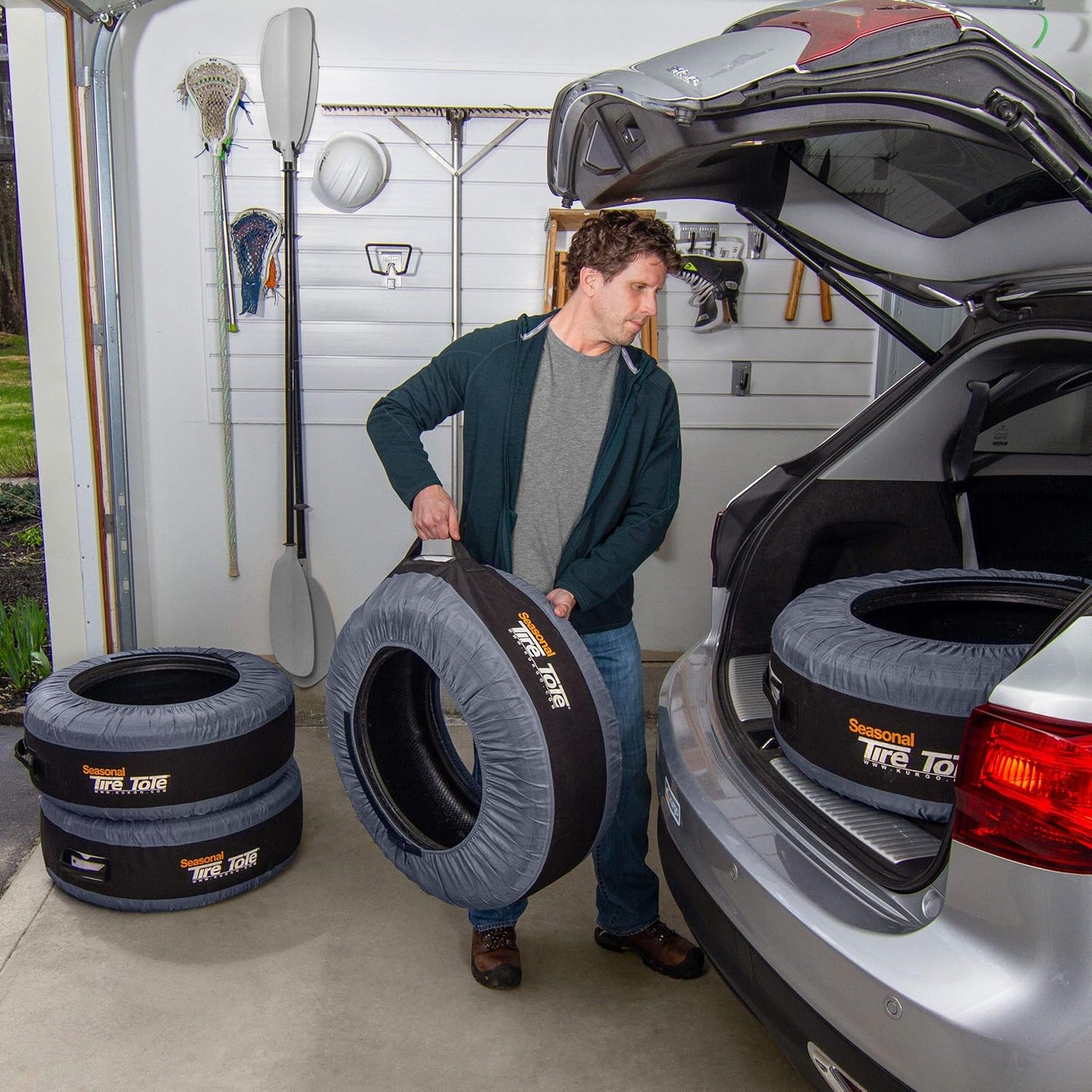 Kurgo Seasonal Tire Tote | Spare Tire Cover | Portable Wheel Bags | Winter Tire Cover | Eco-Friendly Tire Totes | Handle for Easy Transportation | Universal Fit