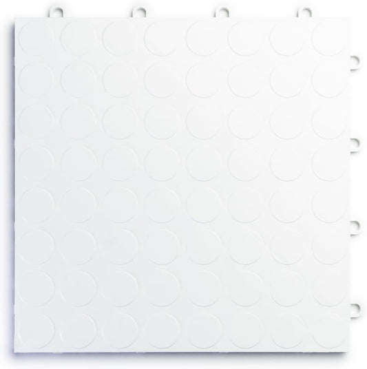 Big Floors RaceDeck CircleTrac, Interlocking Non-Slip Garage Flooring Tile, Durable, Modular, Heavy-Duty Copolymer, Easy Install (White, 12 Pack of 12 x 12" Tiles)