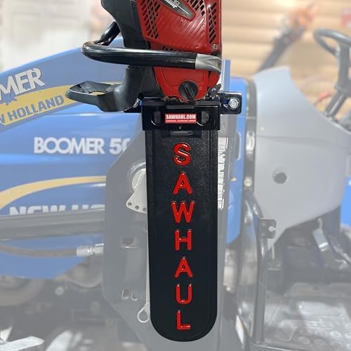 SawHaul Universal Tractor Chainsaw Holder - Made in Kansas USA - Fixed Mount Chainsaw Carrier (20" Red) Compatible w/All Brands