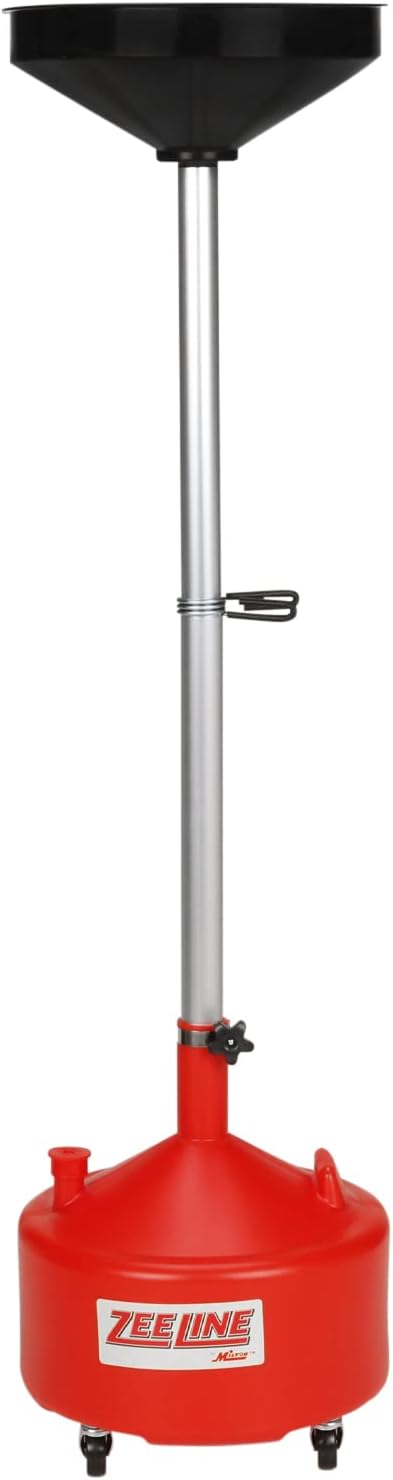 Zeeline By Milton ZE8DC, Rolling Oil Drain Pan, 8 Gallon Oil Drain with Adjustable Funnel, 2 Inch Drain Port with Cap, Wide Drain Pipe for Faster Draining, Oil Drain with 4 Swivel Casters