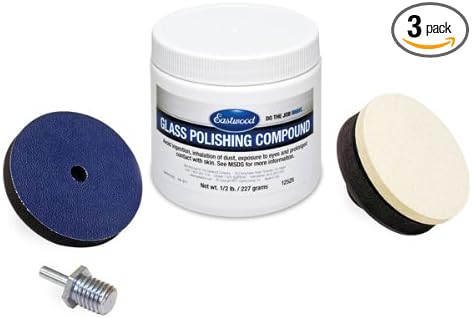 Eastwood Pro Glass Polishing Kit Scratch Haze Remover Diamond Fast Powder & Felt Polishing Buff with Drive Spindle Adapter