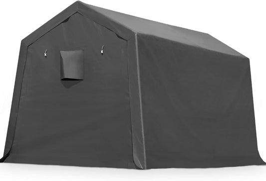 ADVANCE OUTDOOR 8x14 ft Steel Metal Peak Roof Portable Garage Shelter Storage Shed Carport for Motorcycle, Bike or Garden Tools with 2 Roll up Doors & Vents, Gray