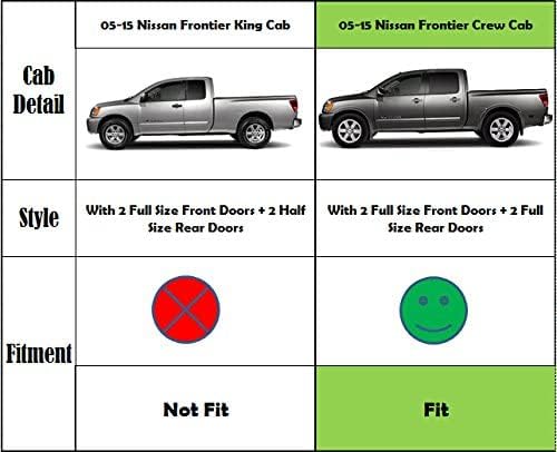 Smoke Window Visors Compatible with 2005-2016 Nissan Frontier Crew Cab 4 Full Size Doors Sun/Rain Guards Wind Deflectors 4pc