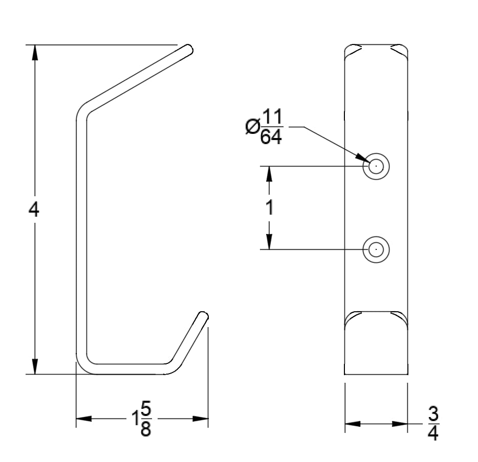 Wall Hooks Double Hook 4-Pack - Made in USA - 50 lb Capacity Stel Coat Hooks, Powder Coated Metal Wall Mount Hooks for Entryway, Garage, Bathroom.