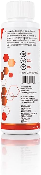 Gtechniq - G1 ClearVision Smart Glass - Improve Wet Weather Visibility; Durable Hydrophobic Coating; Chemically Bonds to Glass; Lasts 1 to 2 Years; More Easily Remove Contaminates (100 milliliters)
