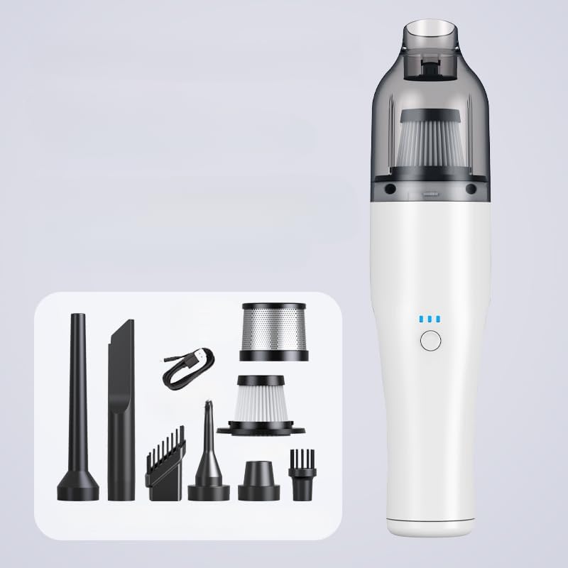 Wireless car-Mounted Vacuum Cleaner 13000PA Suction Handheld Vacuum USB Charging Cleaner Portable Vacuum Cleaner Hair Suction Device Cleaning for car interiors (White brushless Vacuum cl)