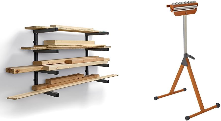 Bora Wood Organizer and Lumber Storage Metal Rack with Portamate PM-5093 Tri Function Pedestal Roller