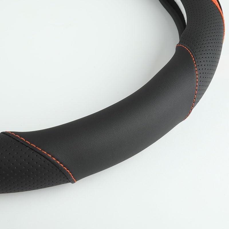 Car Steering Wheel Cover, Leather Steering Wheel Cover Orange Universal 14.5-15 Inch Microfiber Leather Anti-Slip Breathable Auto Steering Wheel Covers for Men Women (Black&Orange)