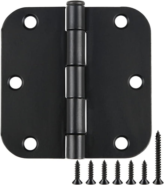 Rounded Door Hinges 3-1/2" x 3.5 inch, 5/8 Radius, Matte Black 3 ½ Inch 12 Pack