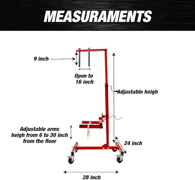 LAUCO Car Door Installer and Remover Jack Lift Hoist, Heavy Duty Car Door Jack, Floor Jack, Trolley Service Lift Floor Jack with 4 Steel Swivel Castors Hoist Jack Stand Dolly Red- [7756]
