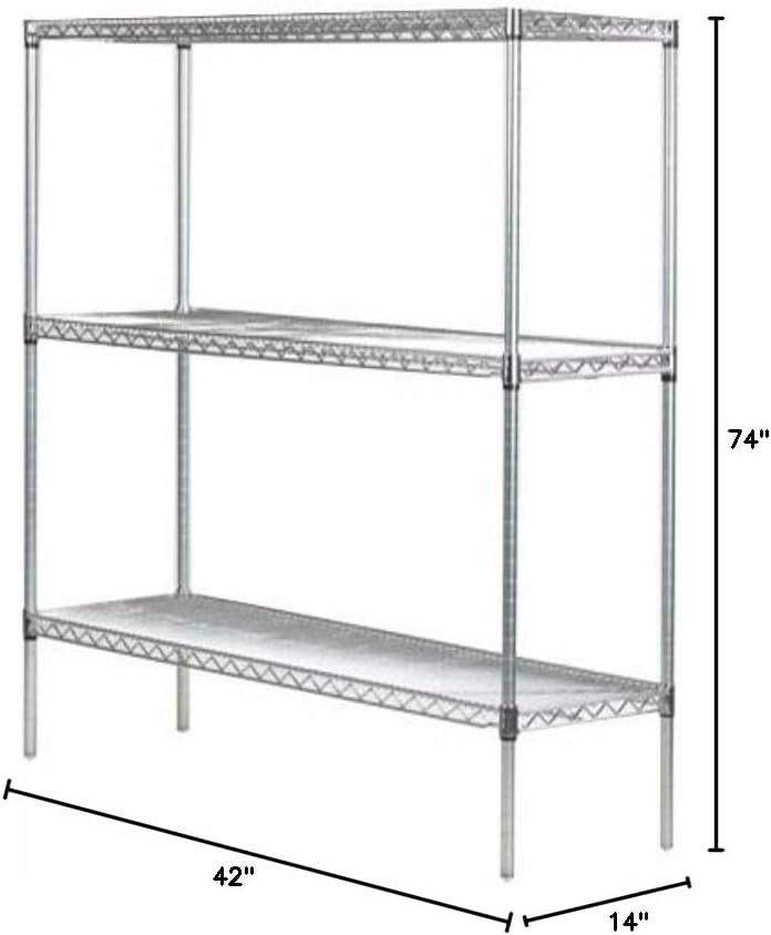 Omega 14" Deep x 42" Wide x 74" High 3 Tier Chrome Starter Shelving Unit