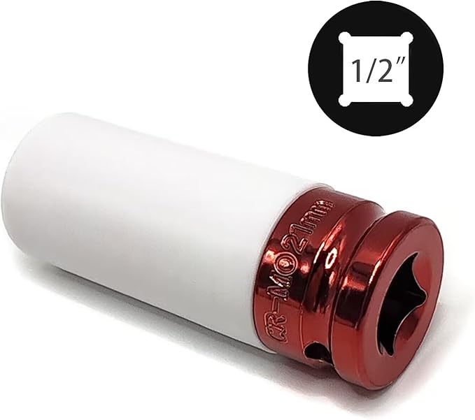 21mm 1/2" Drive Wheel Protector Impact Socket, Lug Nut Socket, Non-Marring Thin Wall Deep Socket
