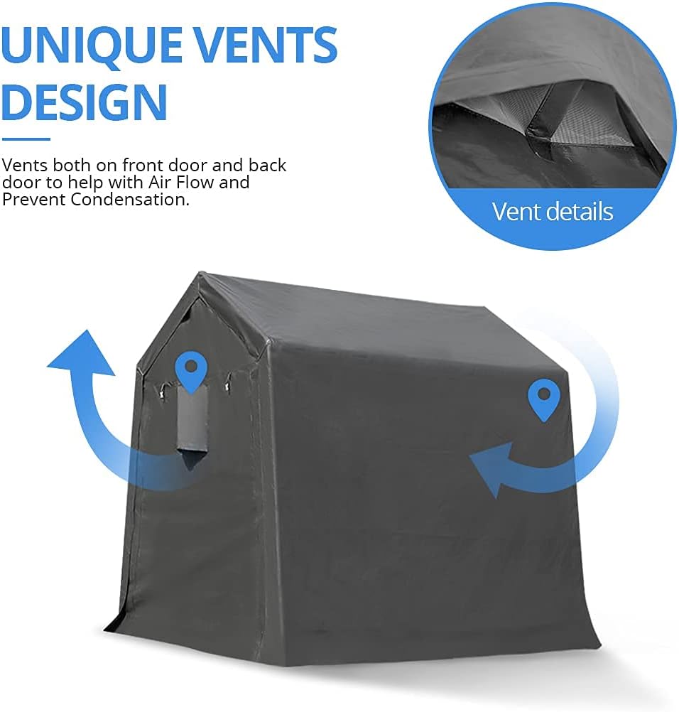 ADVANCE OUTDOOR 6X8 ft Outdoor Portable Storage Shelter Shed with 2 Rolled up Zipper Doors & Vents Carport for Motorcycle Waterproof and UV Resistant Portable Garage Kit Tent, Gray