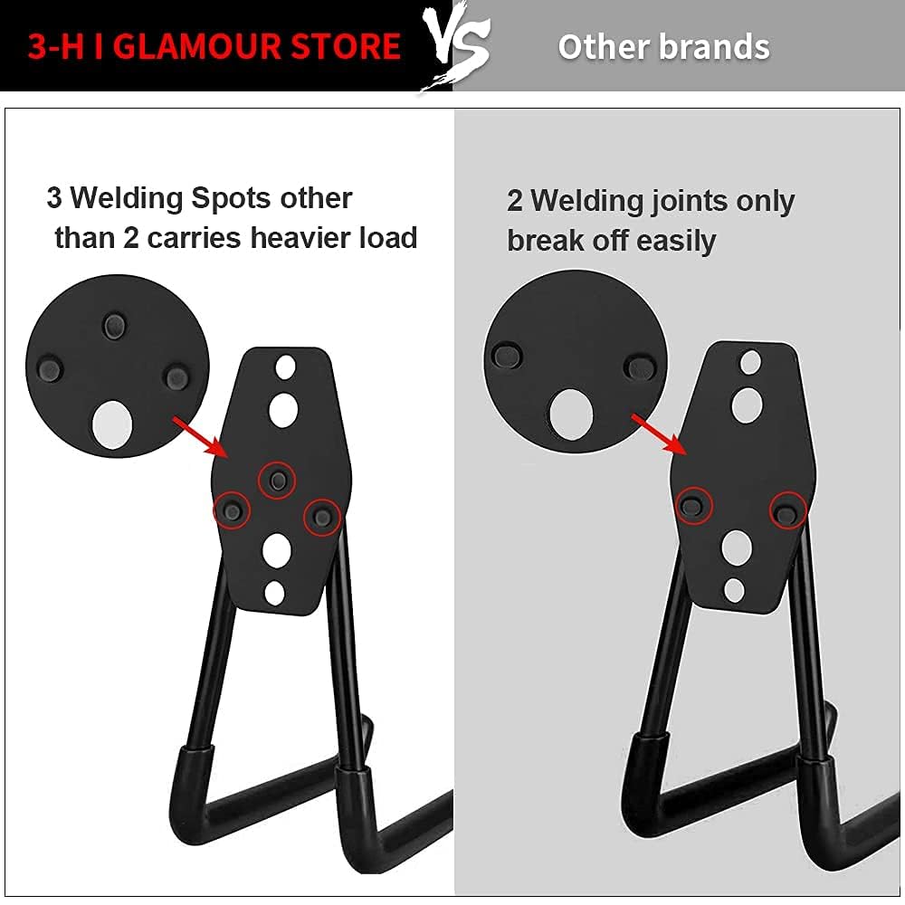 3-H Heavy Duty Garage Hooks [8 Pack] - 3-Round Welding Tech Holds 22lbs More - Thickened Steel Wall Mount for Ladders, Tools & Storage - Rustproof Utility Hardware