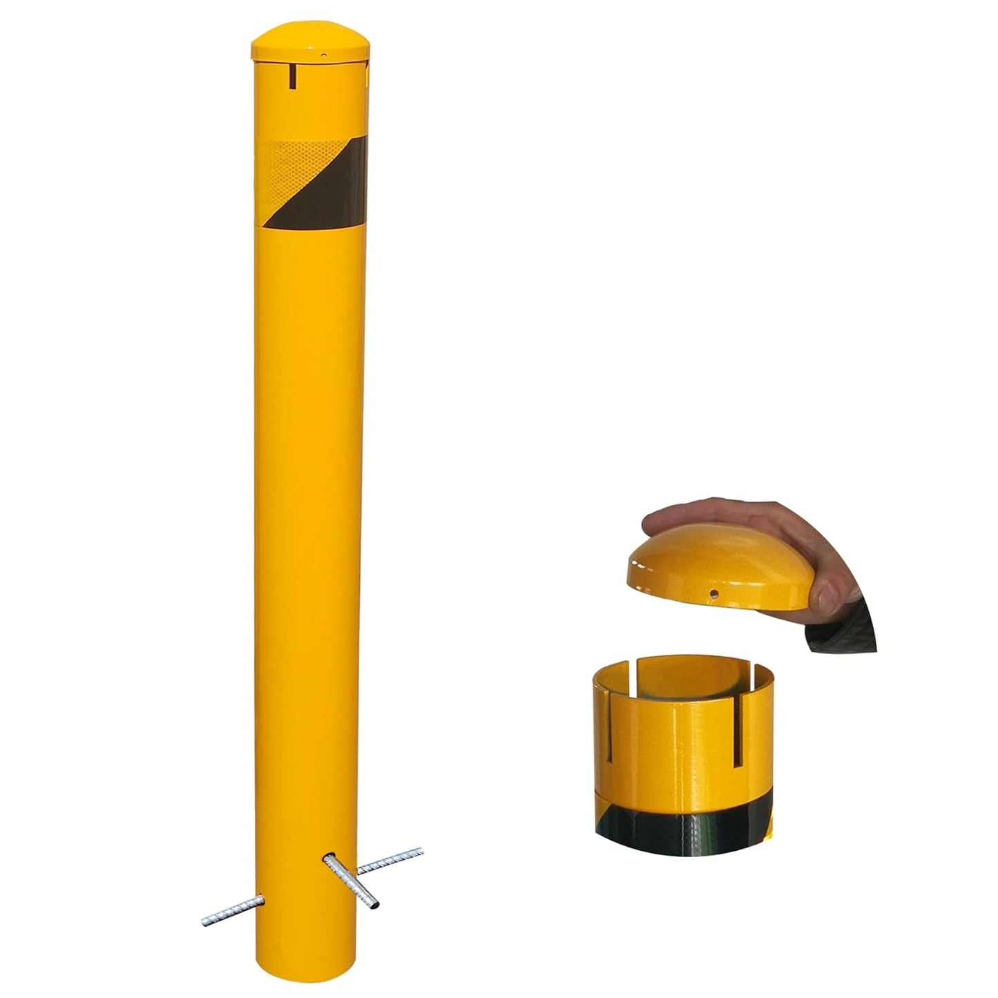 46" High Pour in Place Steel Bollard Post with Removable Cap, 5-1/2" OD Safety Bollard Yellow Powder Coat, Metal Bollard Parking, Door Front Barrier