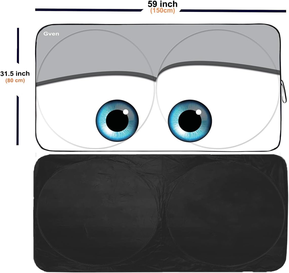 Gven Windshield Sun Shade, The Original Patented Car Eyes 2025 Car Sun Shade Windshield for Front Window Automotive Interior Cover Sun Visor Protector 240T Keep Your Vehicle Cool (Eyes-Grey, S)