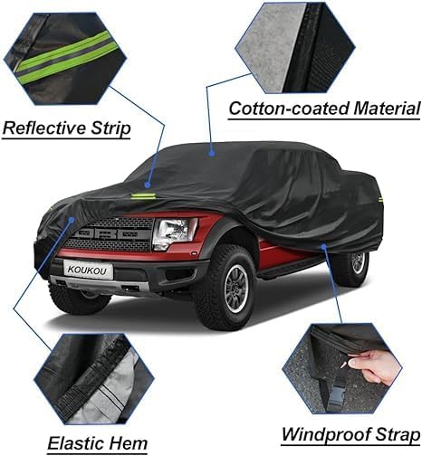 KouKou Truck Cover - Waterproof All Weather, 7 Layers Heavy Duty, Universal Fit for Ford F250 350, Chevrolet Silverado, GMC Sierra Crew Double Cab Trucks Up to 262 inches