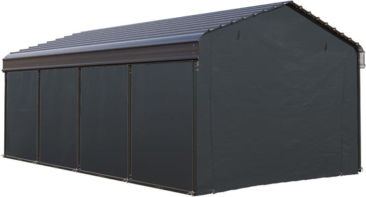 PHI VILLA 12 x 20 ft Carport Metal Carports with Galvanized Steel Roof with Sidewalls Enclosure Kit, Sturdy Heavy Duty Metal Carport for Cars, Boats, and Tractor