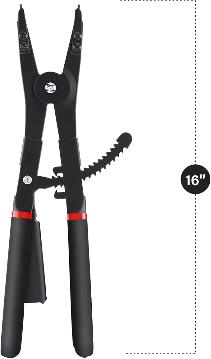 Heavy Duty Snap Ring Pliers, 16" Large Snap Ring Pliers Heavy Duty, 2 Piece Snap Ring Plier Set External and Internal Pliers With 12 Tips, 0° 15° 45° 90° Tips