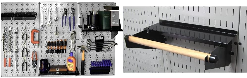 Wall Control 30-WRK-400GB Standard Workbench Metal Pegboard Tool Organizer, Gray/Black & Pegboard Paper Towel Holder and Dowel Rod Shelf Assembly for Slotted Tool Board Black