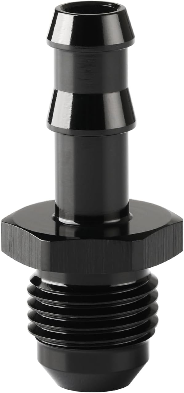 6AN Male Flare to 1/4 Hose Barb Straight Fitting Adapter Aluminum Black
