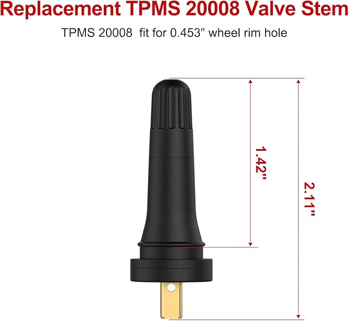 SUNSOUL TPMS 20008 Replacement Tire Pressure Sensor Rubber Valve Stems for 0.453 inch 11.5mm Rim Holes on Standard Vehicle Tires, Pack of 20 Sets TPMS Valve Stems.