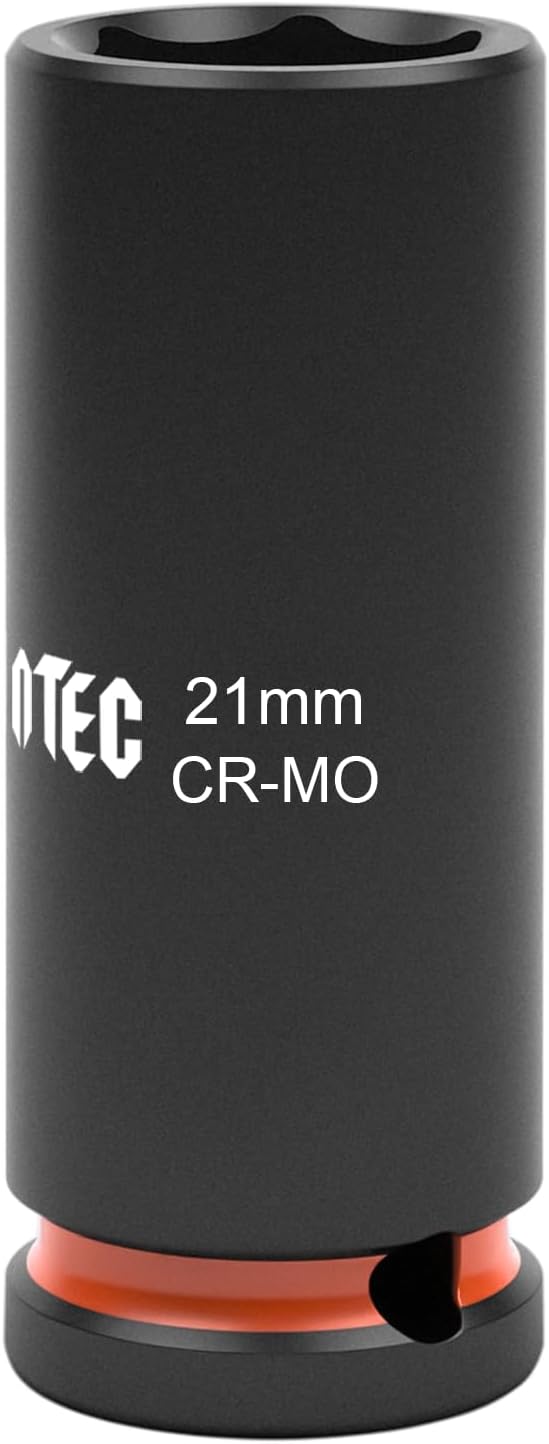 1/2 Inch Drive - 21mm Deep Impact Socket with Anti-Rounding 6 Point Design, Heat-Treated Cr-Mo Steel, Automotive, Truck Maintenance, Heavy Equipment Repair