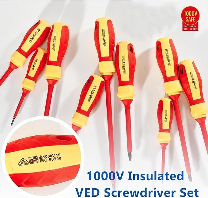 7 PCS 1000V Insulated Electrical Screwdriver Set, 3 Phillips and 4 slotted Screwdrivers, with Voltage Tester, CR-V Magnetic Tips, Professional Electrician Electrical Screwdriver Tool Set