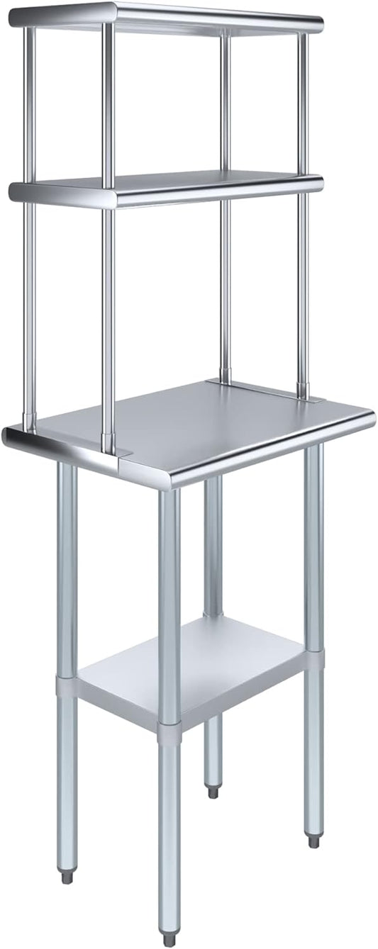 AmGood Stainless Steel Work Table Double Tier Overshelf | (18" x 24" Work Table + 12" Overshelf)