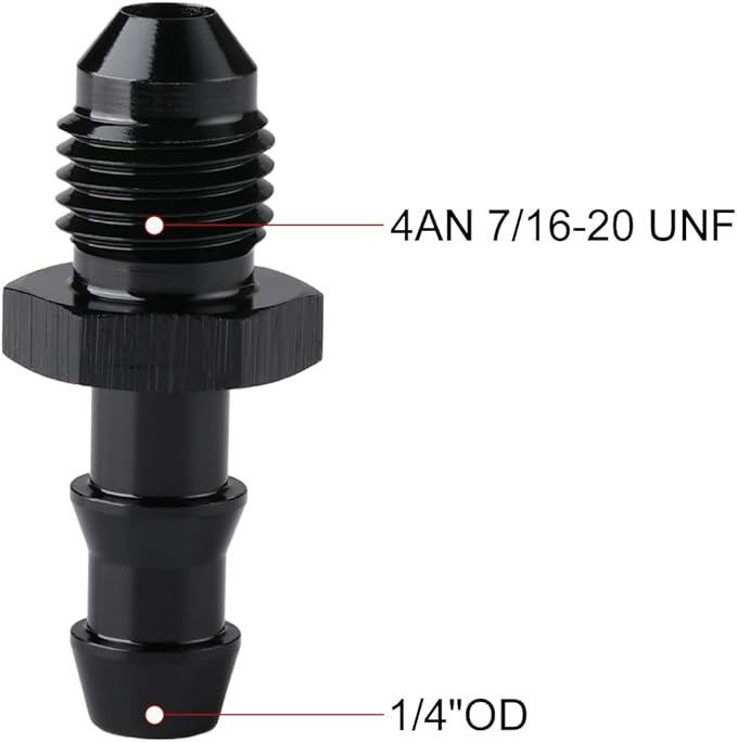 4AN Male Flare to 1/4 Hose Barb Straight Fitting Adapter Aluminum Black