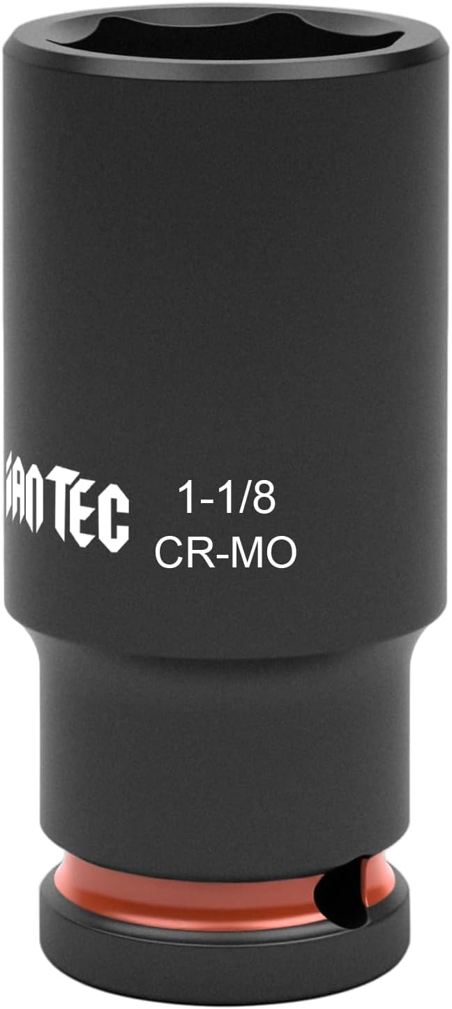 1/2 Inch Drive - 1-1/8 inch Deep Impact Socket with Anti-Rounding 6 Point Design, Heat-Treated Cr-Mo Steel, Automotive, Truck Maintenance, Heavy Equipment Repair