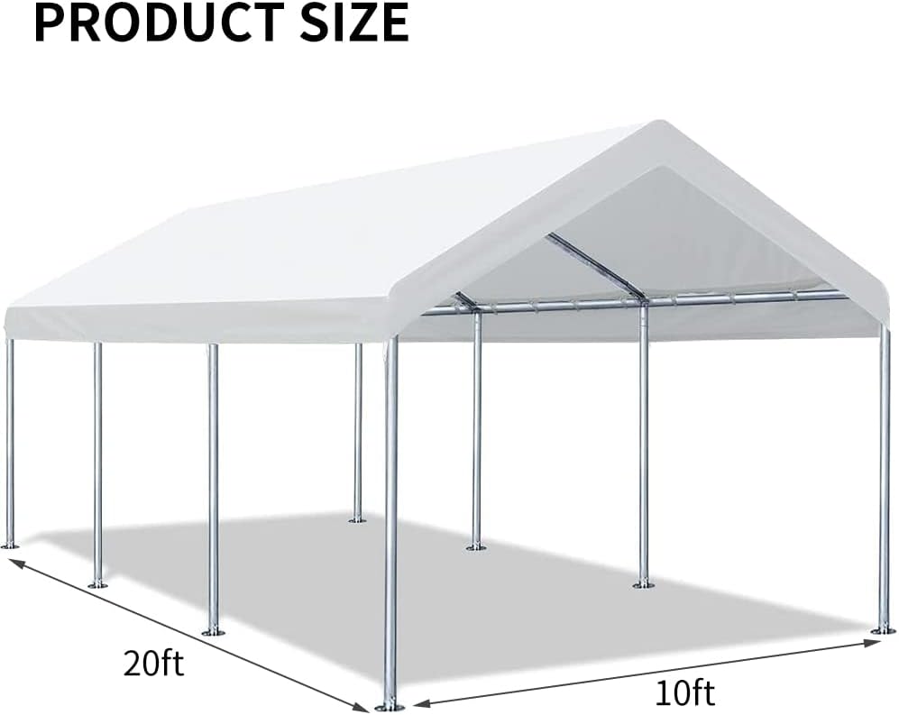 10'x20' Upgraded Carport Replacement Top Canopy Cover for Car Garage Shelter Tent Party Tent with Ball Bungees White (Only Top Cover, Frame is not Included)