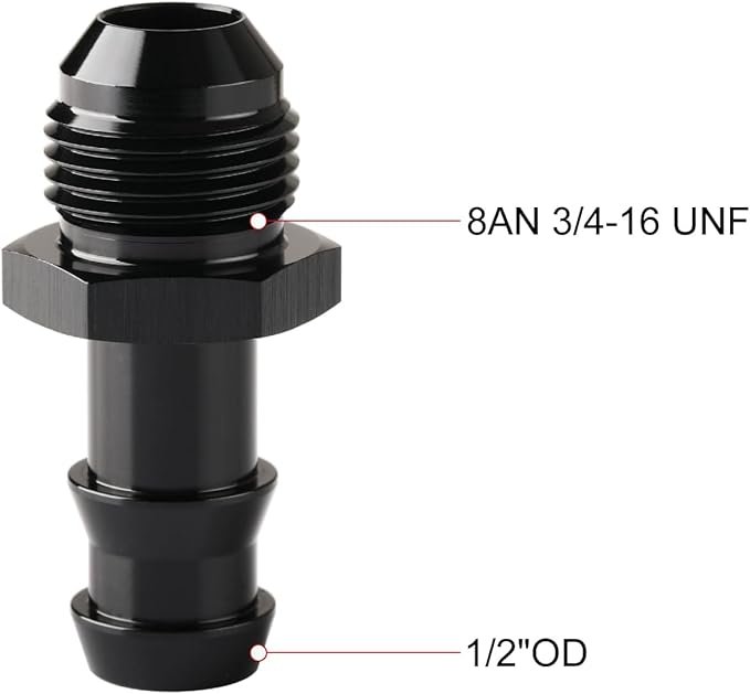 8AN Male Flare to 1/2 Hose Barb Straight Fitting Adapter Aluminum Black