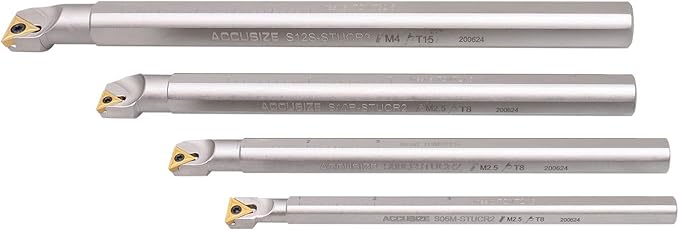 Accusize Industrial Tools 3/8, 1/2, 5/8 & 3/4 inch, 31 Pc Right Hand Stucr Indexable Boring Bar Set Including 20 Pc Tcmt Inserts, P252-S412