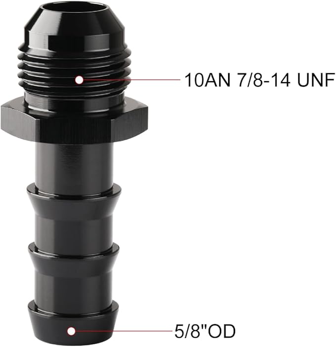 10AN Male Flare to 5/8 Hose Barb Straight Fitting Adapter Aluminum Black
