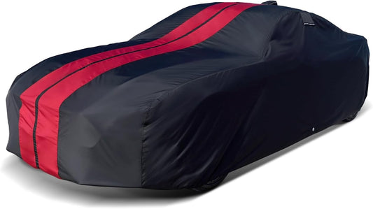 iCarCover Custom Car Cover for Pontiac Chieftain Wagon (1955-1958) Waterproof All-Weather Rain Snow UV Sun Protector Full Exterior Indoor Outdoor Car Cover (Stripe - Black/Red)