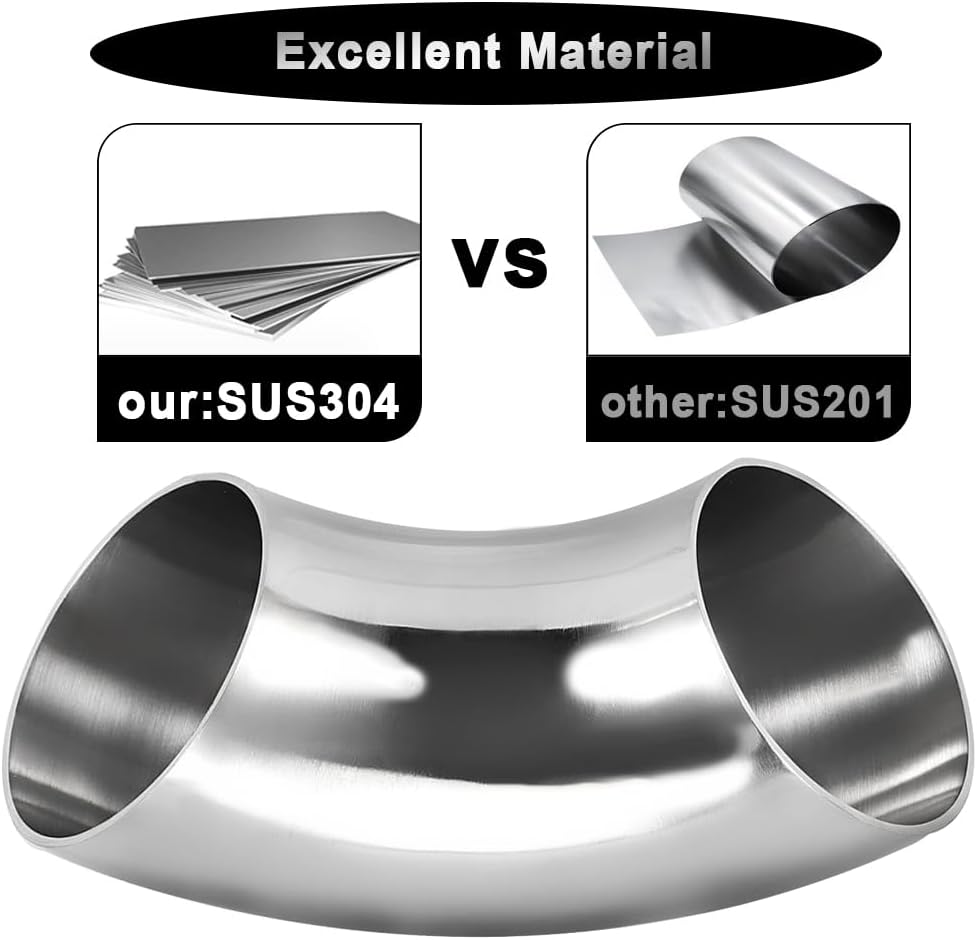 2.5 Inch 90° Mandrel Bend Elbow, SS304 Stainless Steel Bend Tube 90 Degree Exhaust Elbow Pipe - Thickness 16GA/0.65" for Car Modified Exhaust System, Stair Handrail (1 pcs)