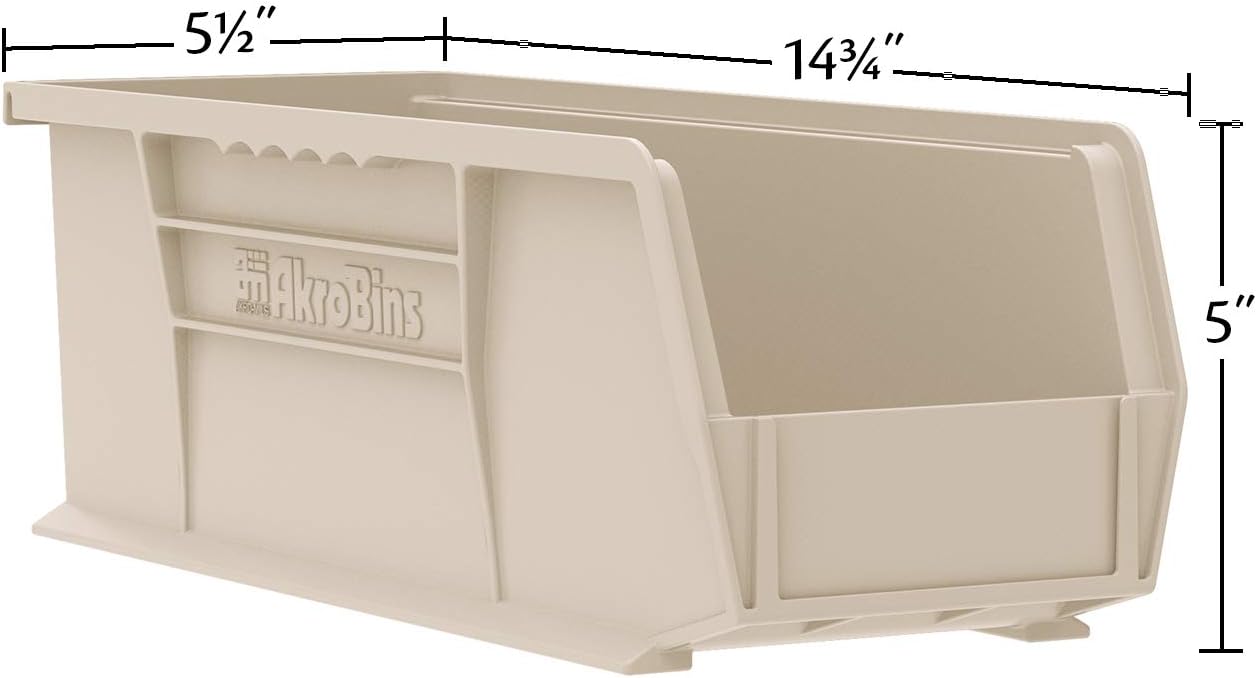 Akro-Mils 30234 AkroBins Plastic Storage Bins, Space-Saving Stackable Bins for Garage, Pantry, Craft Organization, 15-" x 5-" x 5-", Yellow, 12-Pack