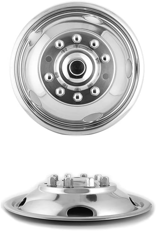 4pc 19.5" Polished Stainless Steel Dually Wheel Simulators,Nice Looking and Durable Bolt On Wheel Cover, 10 Lug 5 Hand Hole Hubcaps Fit for 2005-2021 Ford F450/F550 with Installation Tool 9F10