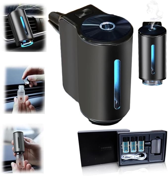 Smart Car Air Freshener with Three Adjustable, Aromatizante para Carro, Rechargeable Smart Car Air Freshener Diffuser(3pcs Hotels + Diffuser)