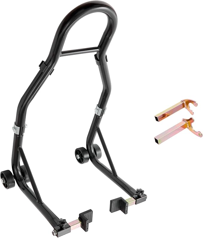 VEVOR Motorcycle Rear Wheel Stand, 850lbs/390kg Load Capacity Lift with U + L Fork Swingarm Spool, Heavy Duty Rear Wheel Stand Motorcycle Lift Jack Stand, for Suzuki Yamaha Honda Kawasaki, Black