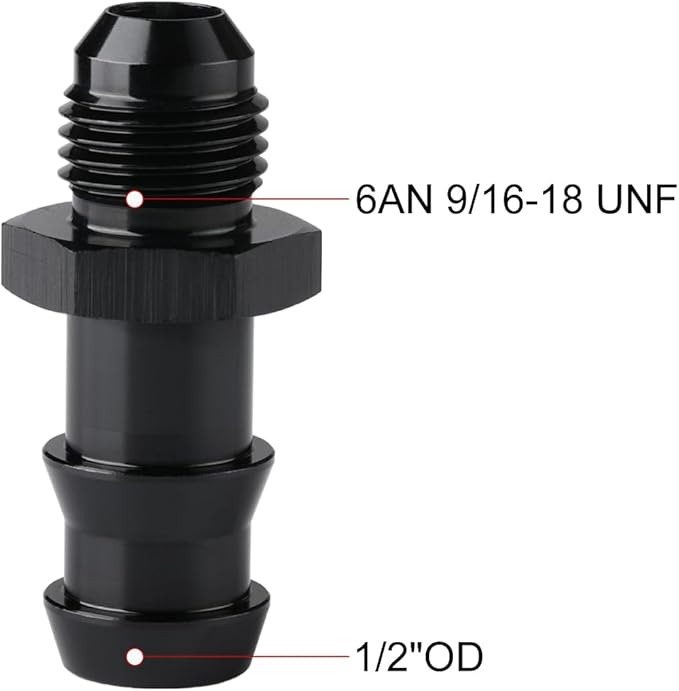 6AN Male Flare to 1/2 Hose Barb Straight Fitting Adapter Aluminum Black