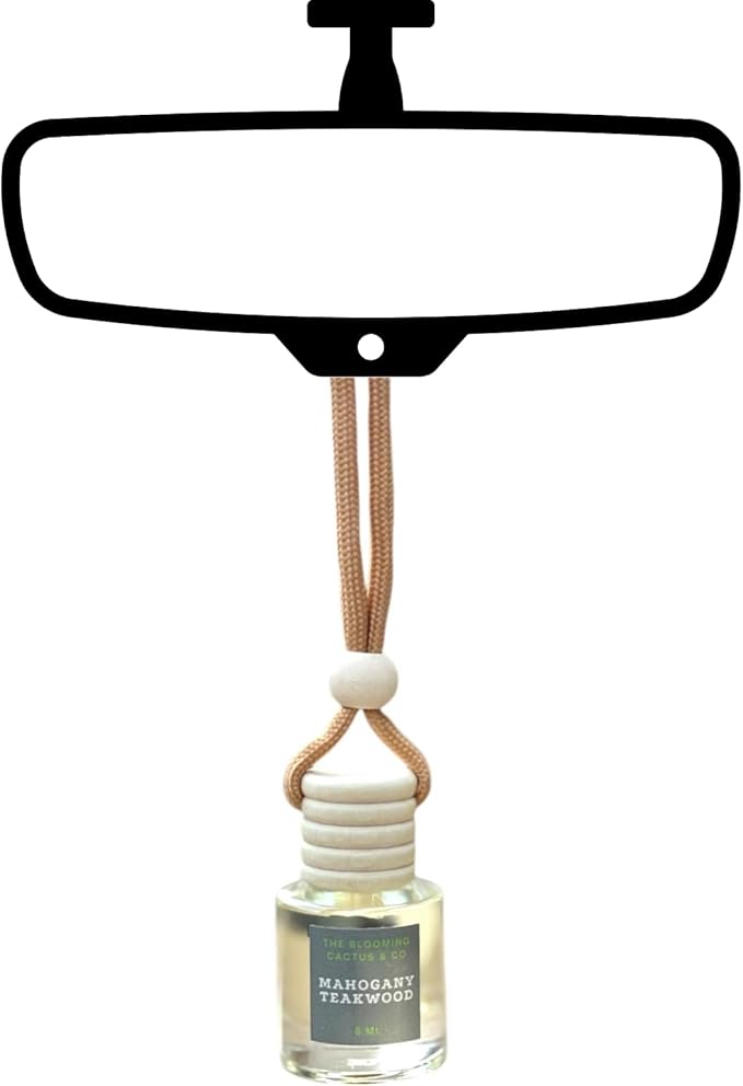 Car Air Freshener with 1 Oz Refill included | Car scented on the go | Car Air Freshener | Long Lasting Hanging Fragrance | Phthalate Free Fragrance. (Mahogany Teakwood, 8 ml)