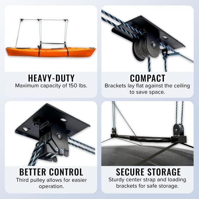 Teal Triangle Ceiling Storage Hoist for Cargo Box - Heavy Duty Garage Storage Lift - Garage Pulley Lift System Holds 150 lbs and Fits 8-10 ft Tall Garage Ceilings