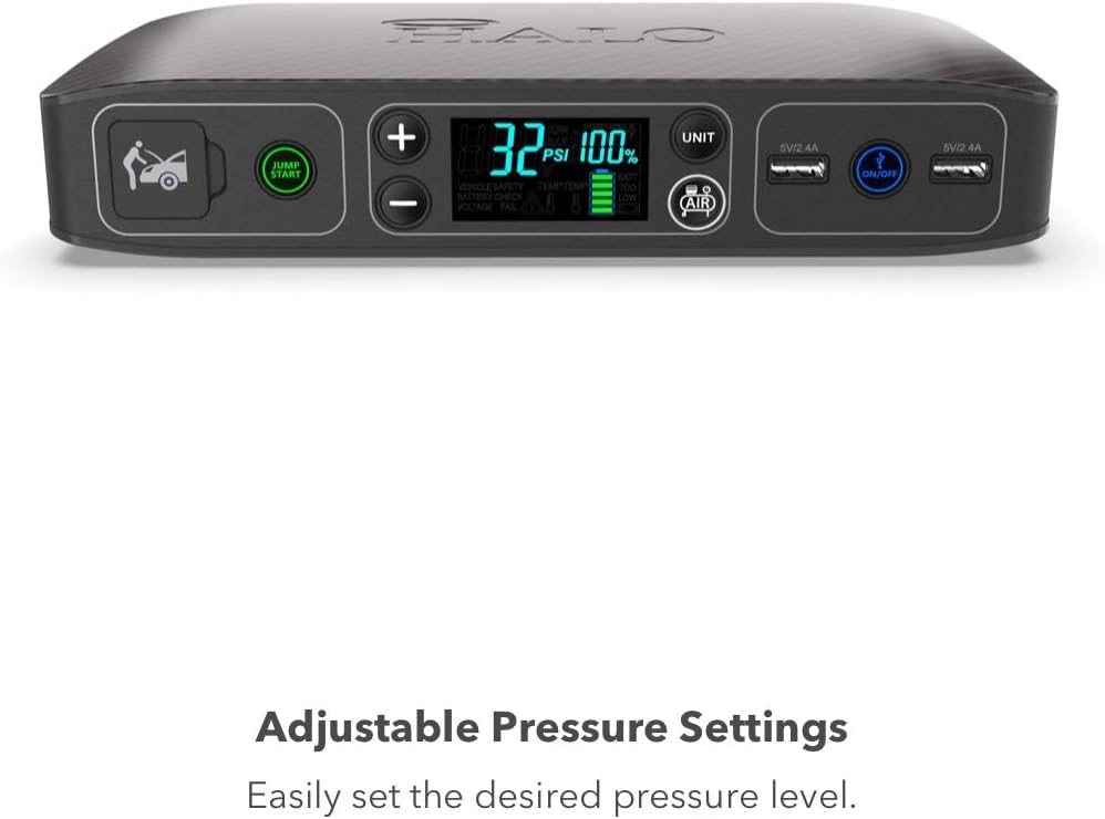 HALO Bolt Air 58830 Portable Car Battery Jump Starter | 100 PSI Air Compressor, 58.8Wh USB Power Bank, Emergency Floodlight & Charger, Jump Cars SUVs & Trucks, Inflate Tires, TSA Approved — Rose Gold